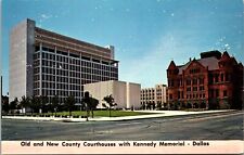 Postcard Old & New County Courthouses with Kennedy Memorial Dallas Texas Tx [bg] picture