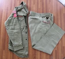 Vtg Boy Scouts of America Uniform Green Shirt Pants Red Trim Sanforized Patches picture