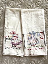 Vtg Handmade Primitive Kitchen Towel Embroidered Bake Wash Days Cotton Dish New picture