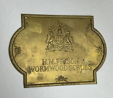 RARE ANTIQUE METAL PLAQUE H.M. PRISON WORMWOOD SCRUBS LONDON ENGLAND EMBOSSED picture