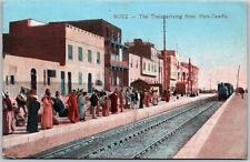 The Train Arriving From Port Tewfik Train Station Railroad Buildings Postcard picture
