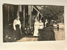Vintage Group Photo Old House Family Women Porch Street Man Walking picture