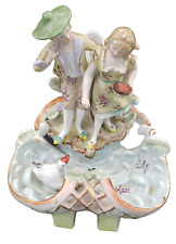 Porcelain Courting Couple Boy Girl Feeding Swan Lake Vase /Figurine Italy picture