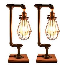 2pcs Water Pipe Desk Light Steampunk Table Lamp Industrial Vintage Home Decor US picture
