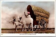 VINTAGE POSTCARD HAND-COLORED REAL PHOTO OF BULLOCK CART IN COLOMBO CEYLON 1930s picture