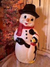 Blow Mold Snowman With Penguin Friend Lighted New Stock 31” Inches picture