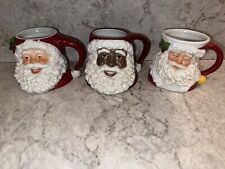 3 Vtg Possible Dreams 3D Mug Christmas Ceramic White & Black African Santa Claus picture