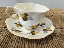 Vintage Rosina Bone China Tea Cup And Saucer Set Yellow Roses Scalloped Edge picture