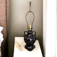 Vintage SNAP IT Art Deco Black Iridescent Glass Handled Electric Boudoir Lamp picture