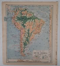 Antique 1887 Map, Physical Map of South America, Rare Chromolithograph picture