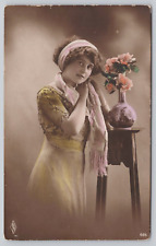 Beautiful Woman Hand Tinted Painted Paul Fink Berlin Vintage RPPC Postcard picture