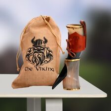 Viking Drinking Horn with Stand & Thor Leather, Vintage Wine & Mead Horn Mug picture