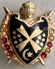 10k Yellow Gold Ruby Seed Pearls Order of De Molay Charm .50” Antique Stamp picture
