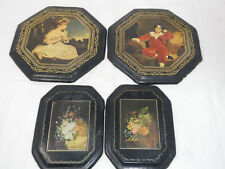 SET OF 4 VINTAGE MCM WOODEN ART WALL PLAQUES PICTURES MADE IN ITALY picture