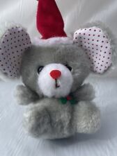Vintage Russ Berrie Christmas Mouse Grey With  Santa Hat And Polka dot Ears picture