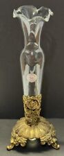 Vintage Ormolu Hollywood Regency Vanity Pasabahce Glass Bud Vase 3 Footed Gold picture