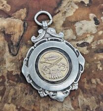 ANTIQUE STERLING SILVER 925 FISHING ANGLING CLUB MEDAL FOB MEDALLION picture