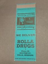 Vintage Missouri Matchbook: “Rolla Drugs - Pharmacy” Rolla, MO picture