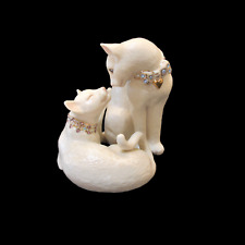 Pair Lenox White Porcelain Cats Sweet Devotion 24K Gold Crystal Collars 4