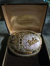 Large Vintage Made in USA Trophy Bull Riding Rodeo Belt Buckle  5