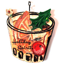  PARTY COCKTAIL - HOLIDAY SPIRITS  * Glitter CHRISTMAS ORNAMENT * Vtg Img picture