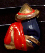 Vintage Enamel Painted Brass Mexican Mexico Sombrero Sleeping Man Button 26864 picture