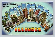 Waukegan IL Illinois Large Letter Curt Teich Art Colortone Postcard picture