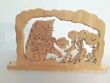 Wood Carving Of Cat And Flowers. The Size Is 12.5x7x1.75. Great For Cat Lovers picture