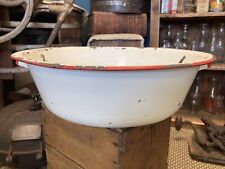 Vintage Large Enamel Ware Tub Basin Farm House Round Handle Bowl 18.5 White Red picture