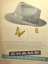 Champ Hats Lighter-Weight Butterflies Vintage Print Ad 1953 picture