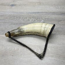 Vintage Carved Cow Horn From Chile With Leather Lanyard picture