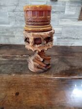 Hand Carved Wood Pedestal MCM Brutalist - Goth Candleholder - Vintage W/ Candle picture