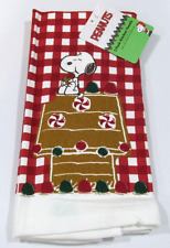 Peanuts Snoopy Christmas Kitchen Towels Set of 2 'Gingerbread House' White New picture