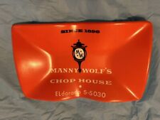 MANNY WOLF’S CHOP HOUSE RESTAURANT NYC VINTAGE MELMAC PLASTIC ASHTRAY CIRCA 1950 picture