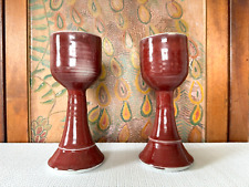 Vintage Signed Gerry Williams Red Glazed Studio Art Pottery Wine Chalices (2) picture