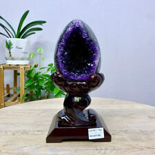 4.1LB High quality Natural Amethyst geode quartz crystal Dinosaur egg heal+stand picture