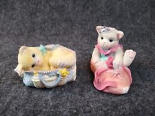 2 Vintage Enesco Calico Kitten Figures Dance of Life and Bag of Tricks Figurines picture
