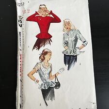 Vintage 1940s Simplicity 2272 Dart Fitted Peplum Blouse Sewing Pattern 14 XS CUT picture