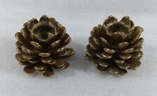 Vintage Pair Solid Brass Candle Holders Pinecone Shaped Tapered Candle Holder  picture