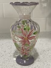 Vintage Hand Painted Glass Bud Vase Floral Flowers Ruffled Edge picture