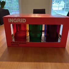 Vintage Ingrid Of Chicago 6 Hi-Ball Glasses and Tray In Original Box picture