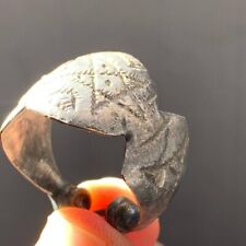 VERY RARE ANCIENT ANTIQUE SILVER COLOR RING VIKING ENGRAVED ARTIFACT AUTHENTIC picture