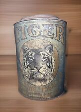 Antique 1800s Dark TIGER Chewing Tobacco Store Display Tin Blue Canister EMPTY picture