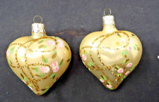 2 Vintage Heart Shaped Blown Glass Christmas Ornaments - Czech Republic 2 3/4