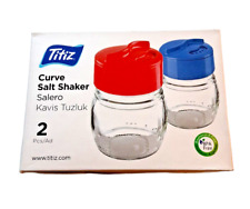 New Glass Salt Pepper Shakers Titiz Curve Shakers ~ Red Lids Only picture