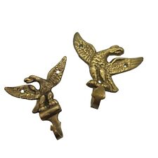 Pair Of 2 Antique Brass Eagle Hook Hangers Spread Winged Figural  picture