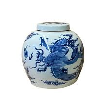 Chinese Blue & White Dragon Graphic Porcelain Ginger Jar ws1238 picture