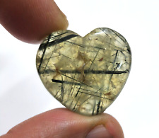 Awesome Black Rutiled Quartz Heart Cabochon 65.50 Crt Heart Shape Loose Gemstone picture