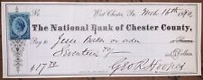 1880, NATIONAL BANK OF CHESTER COUNTY, PA, BANK CHECK, GEO R HOOPES, JESSE BAKER picture