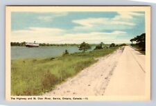 Sarnia Ontario-Canada, Highway And St Clair River, Antique, Vintage Postcard picture